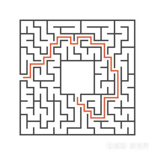 抽象的方形迷宫. 孩子们的游戏. 儿童拼图. 迷宫难题. 平面矢量插图.