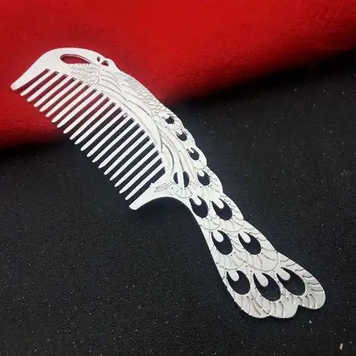 老凤祥纯银梳子s999纯银梳手工千足银发梳雪花银梳刮痧送妈妈礼物